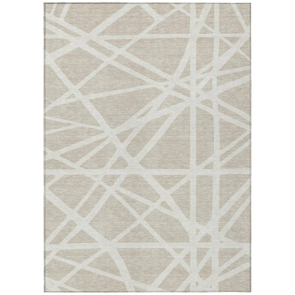 HomeRoots 9' X 12' Beige and Ivory Geometric Area Rug - Durable, Washable, Stylish for Indoor & Outdoor Spaces 600418