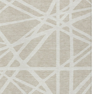 Homeroots 3' Stylish Beige And Ivory Geometric Washable Area Rug For Indoor And Outdoor Spaces - Durable Design 9' X 12' Polyester 600418