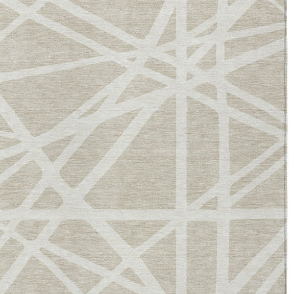 Homeroots 3' Stylish Beige And Ivory Geometric Washable Area Rug For Indoor And Outdoor Spaces - Durable Design 9' X 12' Polyester 600418