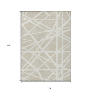 HomeRoots 5' Contemporary Beige and Ivory Geometric Area Rug - Durable, Washable for Indoor and Outdoor Spaces 10' X 14' 600419