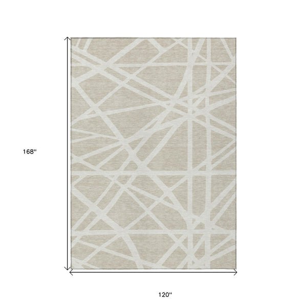 HomeRoots 5' Contemporary Beige and Ivory Geometric Area Rug - Durable, Washable for Indoor and Outdoor Spaces 10' X 14' 600419