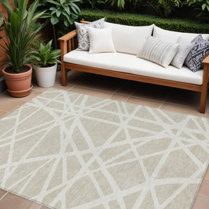 HomeRoots 5' Contemporary Beige and Ivory Geometric Area Rug - Durable, Washable for Indoor and Outdoor Spaces 10' X 14' 600419