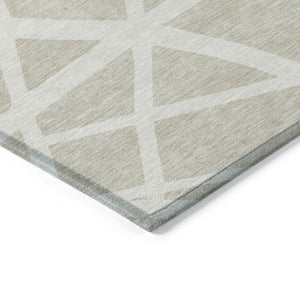HomeRoots 5' Contemporary Beige and Ivory Geometric Area Rug - Durable, Washable for Indoor and Outdoor Spaces 10' X 14' 600419
