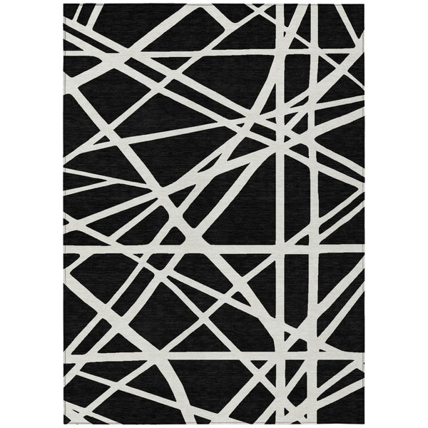 HomeRoots 5' Black and Ivory Geometric Area Rug - Stylish, Washable, Durable Design for Indoor and Outdoor Use 5' X 8' 600421