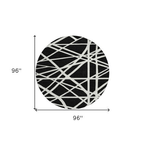 Homeroots 3' Stylish Beige And Ivory Geometric Washable Area Rug For Indoor And Outdoor Spaces - Durable Design 8' Round Polyester 600422