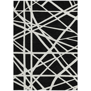 HomeRoots 9' X 12' Black and Ivory Geometric Rug - Stylish, Washable, Durable for Indoor & Outdoor Spaces 600424