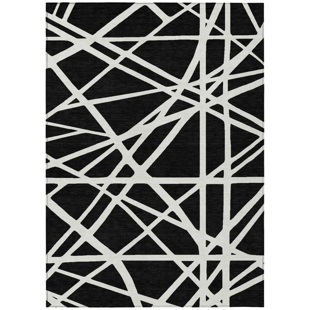 HomeRoots 9' X 12' Black and Ivory Geometric Rug - Stylish, Washable, Durable for Indoor & Outdoor Spaces 600424
