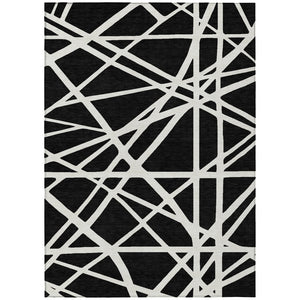 HomeRoots 9' X 12' Black and Ivory Geometric Rug - Stylish, Washable, Durable for Indoor & Outdoor Spaces 600424