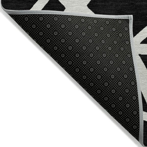 HomeRoots 9' X 12' Black and Ivory Geometric Rug - Stylish, Washable, Durable for Indoor & Outdoor Spaces 600424