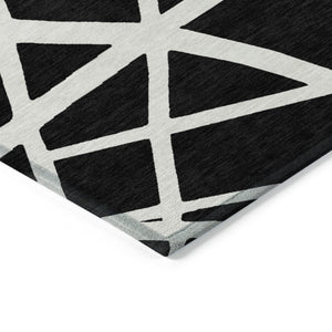 HomeRoots 9' X 12' Black and Ivory Geometric Rug - Stylish, Washable, Durable for Indoor & Outdoor Spaces 600424