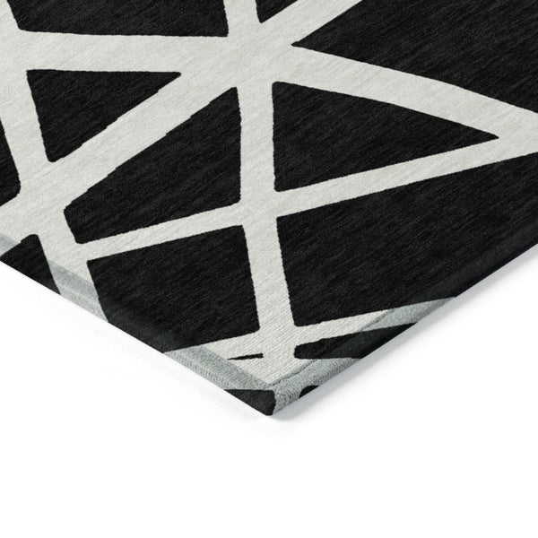 HomeRoots 9' X 12' Black and Ivory Geometric Rug - Stylish, Washable, Durable for Indoor & Outdoor Spaces 600424
