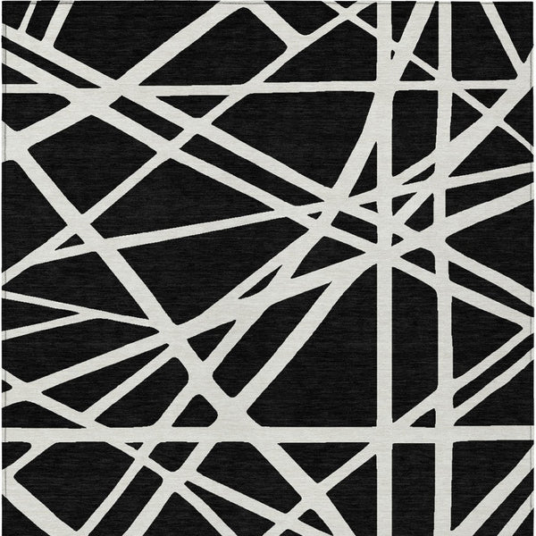 HomeRoots 9' X 12' Black and Ivory Geometric Rug - Stylish, Washable, Durable for Indoor & Outdoor Spaces 600424
