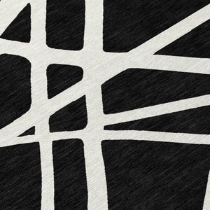 HomeRoots 9' X 12' Black and Ivory Geometric Rug - Stylish, Washable, Durable for Indoor & Outdoor Spaces 600424