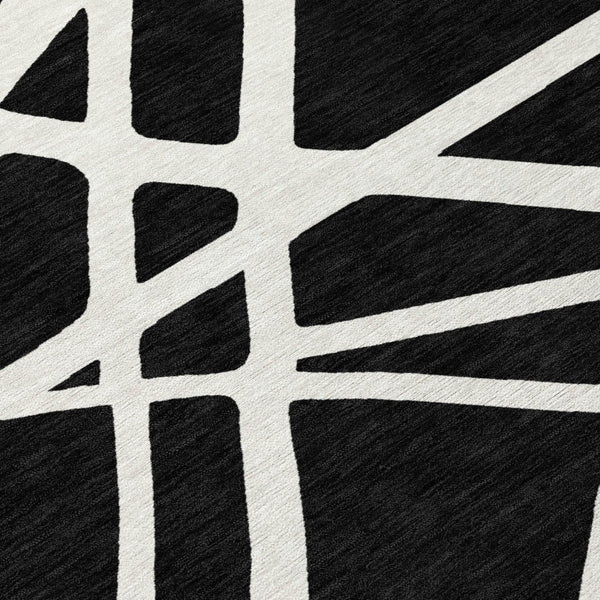 HomeRoots 9' X 12' Black and Ivory Geometric Rug - Stylish, Washable, Durable for Indoor & Outdoor Spaces 600424