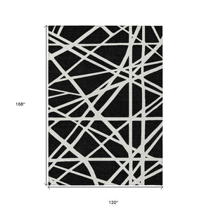 HomeRoots 5' Black and Ivory Geometric Area Rug - Stylish, Washable, Durable Design for Indoor and Outdoor Use 10' X 14' 600425