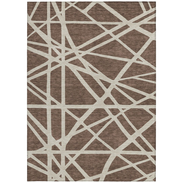 Homeroots 3' Stylish Beige And Ivory Geometric Washable Area Rug For Indoor And Outdoor Spaces - Durable Design 3' X 5' Polyester 600426