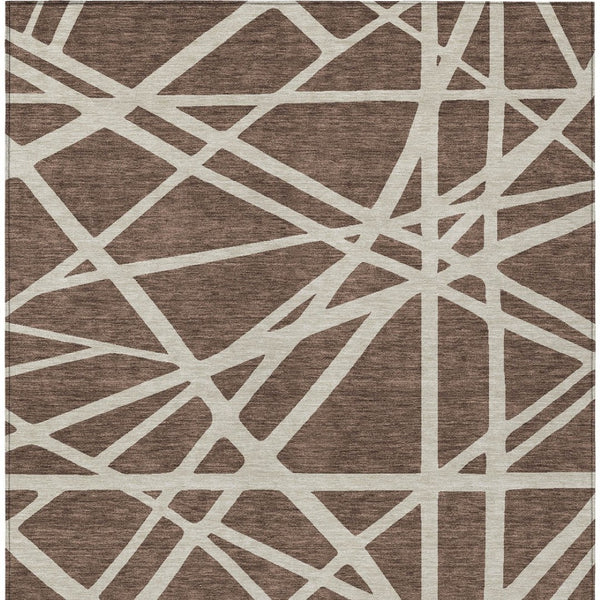 Homeroots 3' Stylish Beige And Ivory Geometric Washable Area Rug For Indoor And Outdoor Spaces - Durable Design 3' X 5' Polyester 600426