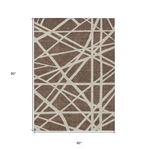 Homeroots 3' Stylish Beige And Ivory Geometric Washable Area Rug For Indoor And Outdoor Spaces - Durable Design 5' X 8' Polyester 600427