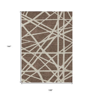 Homeroots 3' Stylish Beige And Ivory Geometric Washable Area Rug For Indoor And Outdoor Spaces - Durable Design 9' X 12' Polyester 600430