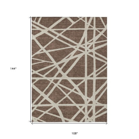 Homeroots 3' Stylish Beige And Ivory Geometric Washable Area Rug For Indoor And Outdoor Spaces - Durable Design 9' X 12' Polyester 600430