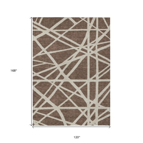 Homeroots 3' Stylish Beige And Ivory Geometric Washable Area Rug For Indoor And Outdoor Spaces - Durable Design 10' X 14' Polyester 600431