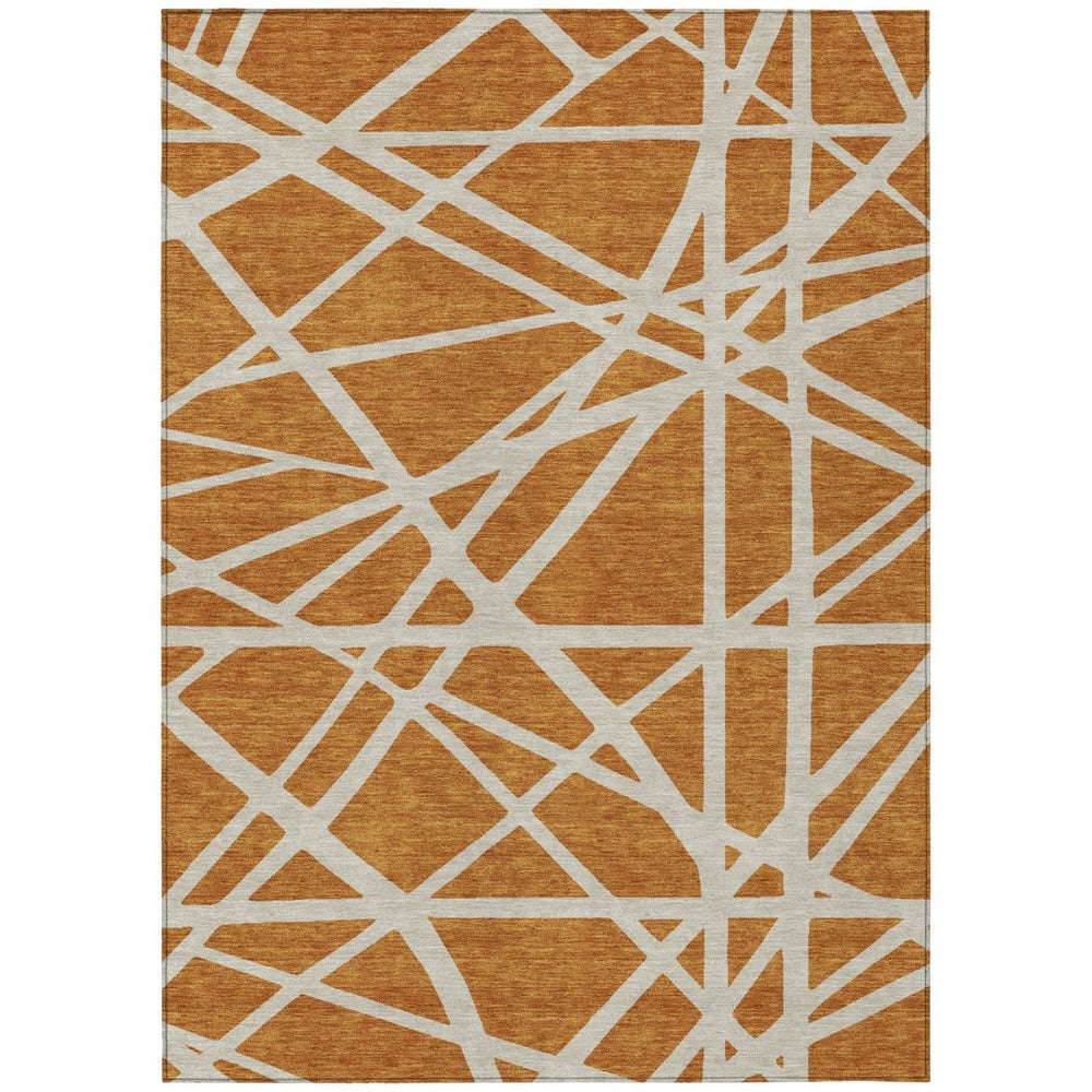 HomeRoots 5' Copper and Beige Geometric Area Rug - Stylish, Washable Indoor-Outdoor Décor for Modern Spaces 5' X 8' 600433