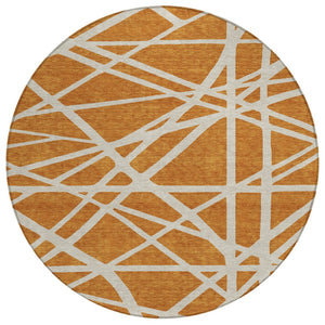 HomeRoots 5' Copper and Beige Geometric Area Rug - Stylish, Washable Indoor-Outdoor Décor for Modern Spaces 8' Round 600434