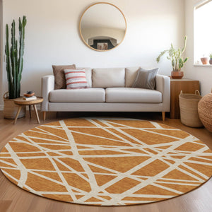 Homeroots 3' Stylish Beige And Ivory Geometric Washable Area Rug For Indoor And Outdoor Spaces - Durable Design 8' Round Polyester 600434