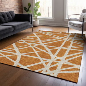Homeroots 3' Stylish Beige And Ivory Geometric Washable Area Rug For Indoor And Outdoor Spaces - Durable Design 8' X 10' Polyester 600435