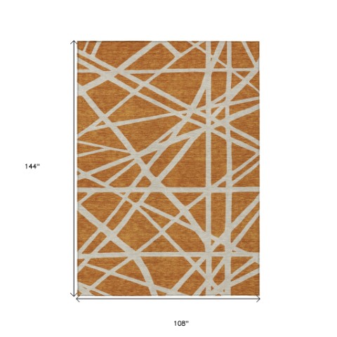 Homeroots 3' Stylish Beige And Ivory Geometric Washable Area Rug For Indoor And Outdoor Spaces - Durable Design 9' X 12' Polyester 600436