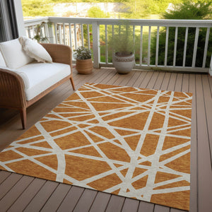 Homeroots 3' Stylish Beige And Ivory Geometric Washable Area Rug For Indoor And Outdoor Spaces - Durable Design 10' X 14' Polyester 600437