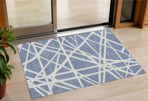 Homeroots 3' Stylish Beige And Ivory Geometric Washable Area Rug For Indoor And Outdoor Spaces - Durable Design 3' X 5' Polyester 600438