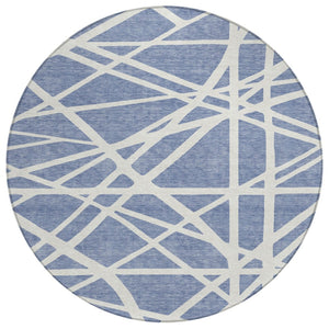 HomeRoots 5' Denim Blue and Ivory Geometric Indoor Outdoor Area Rug - Durable, Washable, Stylish Accent for Any Space 8' Round 600440