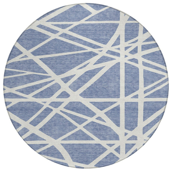 HomeRoots 5' Denim Blue and Ivory Geometric Indoor Outdoor Area Rug - Durable, Washable, Stylish Accent for Any Space 8' Round 600440
