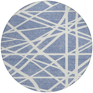 HomeRoots 5' Denim Blue and Ivory Geometric Indoor Outdoor Area Rug - Durable, Washable, Stylish Accent for Any Space 8' Round 600440