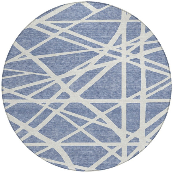 HomeRoots 5' Denim Blue and Ivory Geometric Indoor Outdoor Area Rug - Durable, Washable, Stylish Accent for Any Space 8' Round 600440