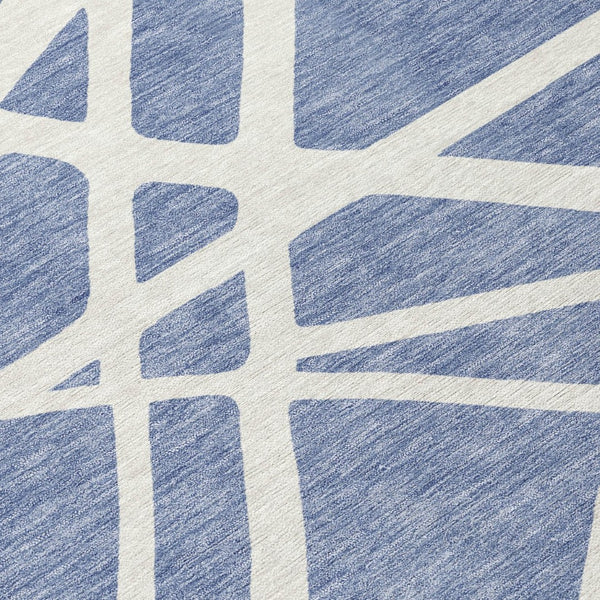 HomeRoots 5' Denim Blue and Ivory Geometric Indoor Outdoor Area Rug - Durable, Washable, Stylish Accent for Any Space 8' Round 600440