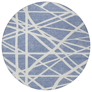 HomeRoots 5' Denim Blue and Ivory Geometric Indoor Outdoor Area Rug - Durable, Washable, Stylish Accent for Any Space 8' Round 600440