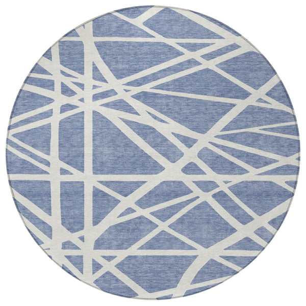 HomeRoots 5' Denim Blue and Ivory Geometric Indoor Outdoor Area Rug - Durable, Washable, Stylish Accent for Any Space 8' Round 600440