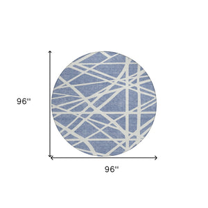 HomeRoots 5' Denim Blue and Ivory Geometric Indoor Outdoor Area Rug - Durable, Washable, Stylish Accent for Any Space 8' Round 600440