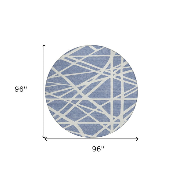 HomeRoots 5' Denim Blue and Ivory Geometric Indoor Outdoor Area Rug - Durable, Washable, Stylish Accent for Any Space 8' Round 600440