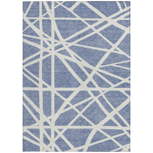 HomeRoots 9' Indoor Outdoor Denim Blue & Ivory Geometric Area Rug – Stain-Resistant, Washable, Durable Design 600442