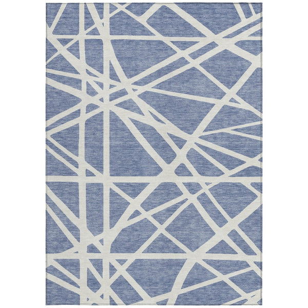HomeRoots 9' Indoor Outdoor Denim Blue & Ivory Geometric Area Rug – Stain-Resistant, Washable, Durable Design 600442