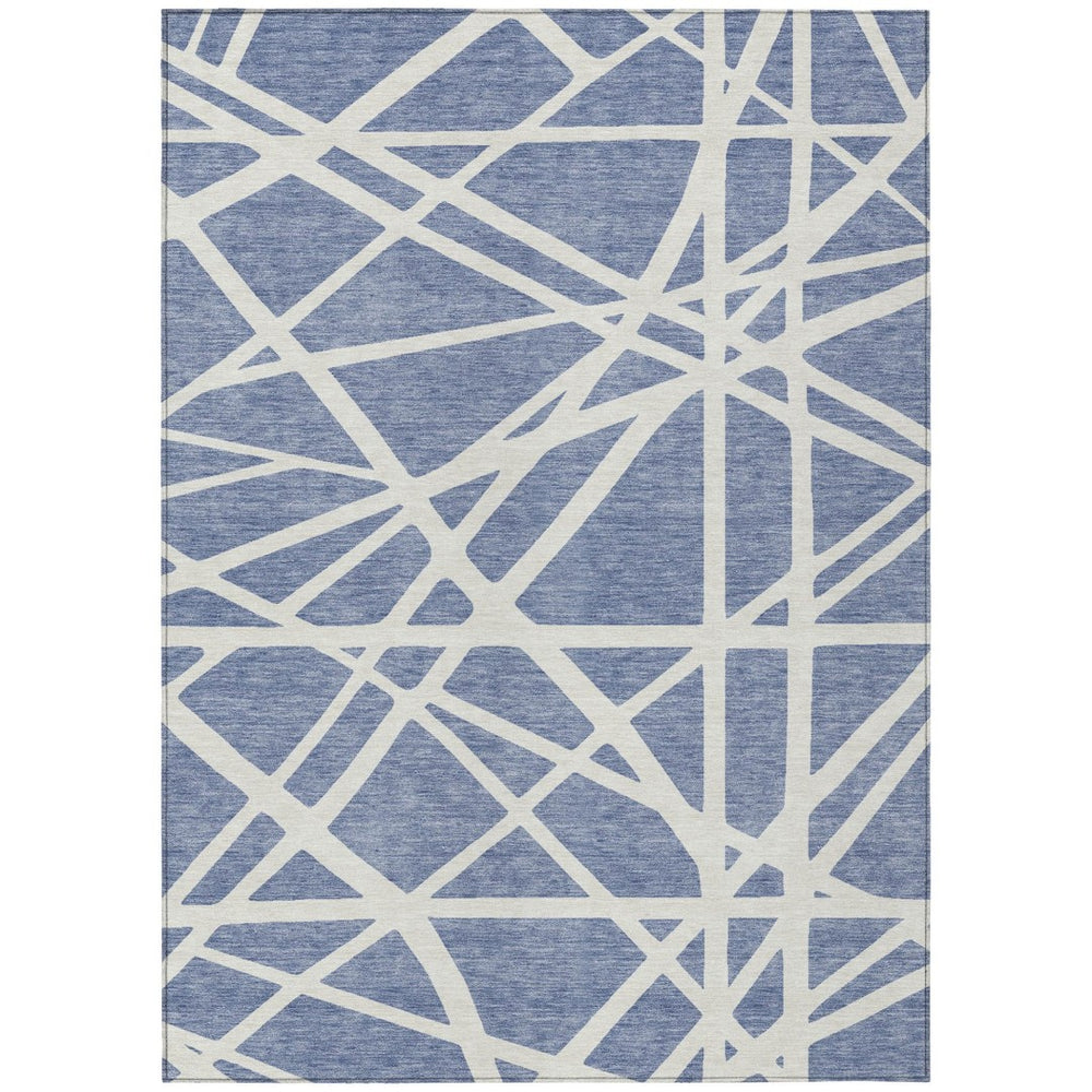 HomeRoots 9' Indoor Outdoor Denim Blue & Ivory Geometric Area Rug – Stain-Resistant, Washable, Durable Design 600442
