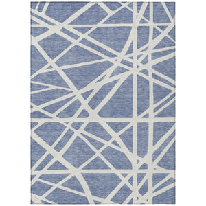 HomeRoots 9' Indoor Outdoor Denim Blue & Ivory Geometric Area Rug – Stain-Resistant, Washable, Durable Design 600442