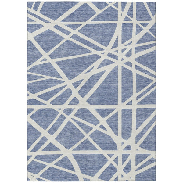 HomeRoots 9' Indoor Outdoor Denim Blue & Ivory Geometric Area Rug – Stain-Resistant, Washable, Durable Design 600442