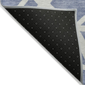 HomeRoots 9' Indoor Outdoor Denim Blue & Ivory Geometric Area Rug – Stain-Resistant, Washable, Durable Design 600442