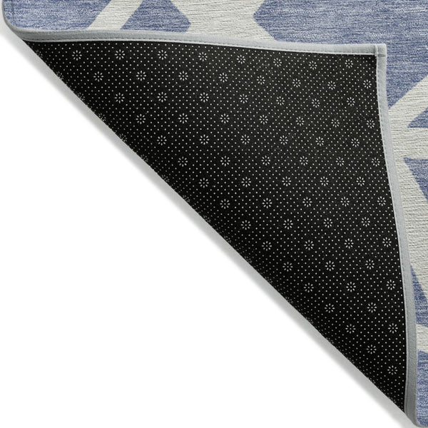 HomeRoots 9' Indoor Outdoor Denim Blue & Ivory Geometric Area Rug – Stain-Resistant, Washable, Durable Design 600442