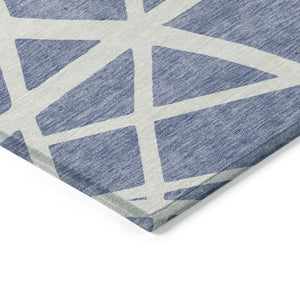 HomeRoots 9' Indoor Outdoor Denim Blue & Ivory Geometric Area Rug – Stain-Resistant, Washable, Durable Design 600442