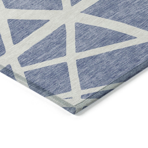 HomeRoots 9' Indoor Outdoor Denim Blue & Ivory Geometric Area Rug – Stain-Resistant, Washable, Durable Design 600442
